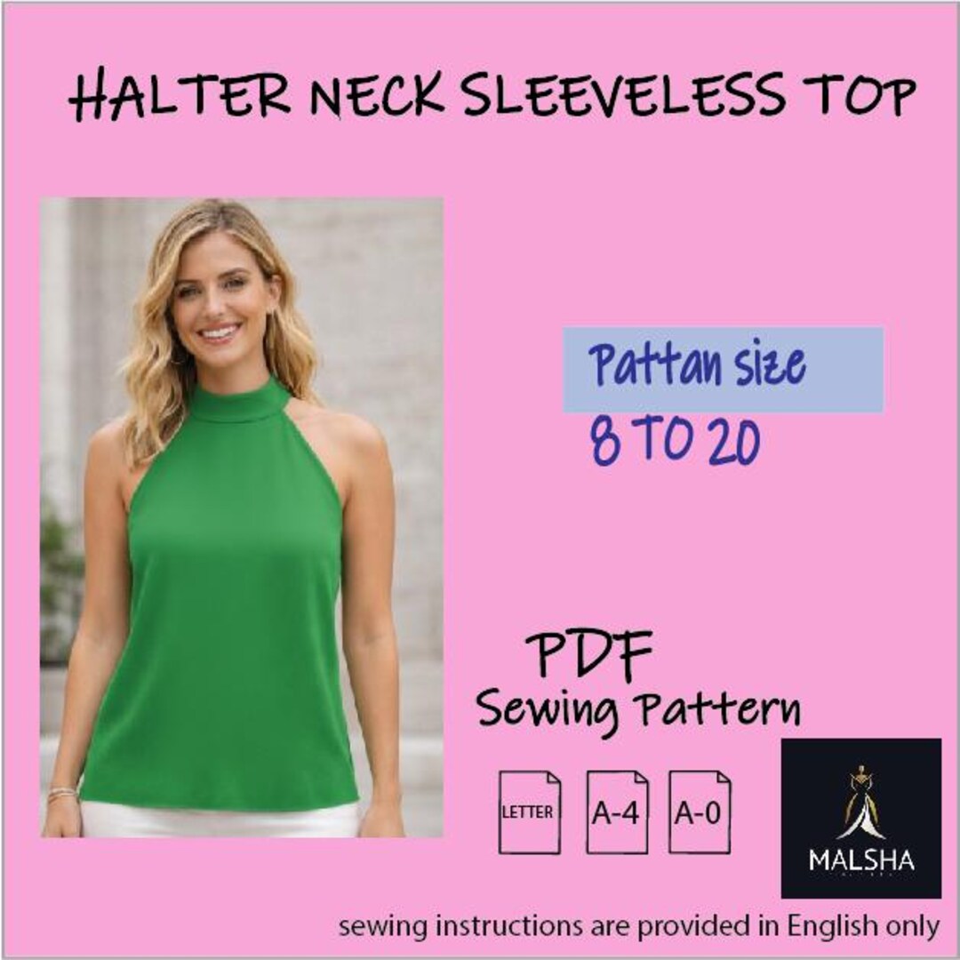 Printable Halter Pattern Halter Neck Sleeveless Top Sewing Pattern –downloadable PDF Sewing ...