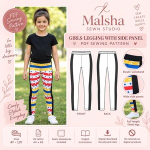Mädchen Leggings Schnittmuster mit Seitenteil PDF Schnittmuster |A4 US Letter Printable | Sofort Downloadbar