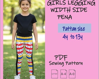 Patrón de costura para leggings de niña con panel lateral (descarga en PDF)