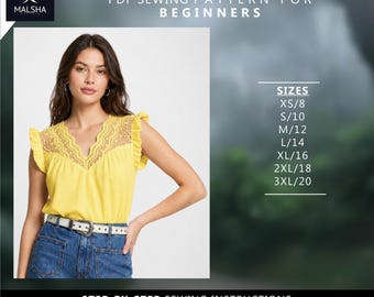 Lace Trim Blouse PDF Sewing Pattern \ Downloadable PDF Sewing Pattern |A4 US Letter Printable | Instant Downloadable Sewing Pattern -