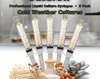 Cold Weather Mushroom Liquid Culture Syringes 5 Pack | Enoki King Oyster Pioppino Chestnut