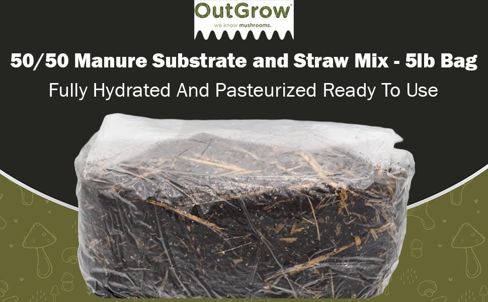 50/50 Horse Manure and Straw Mushroom Substrate | 5lb Pasteurized Grow Bag