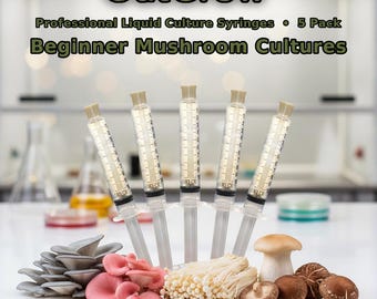 Beginner Mushroom Liquid Culture Syringes 5 Pack | Easy Oyster Enoki Shiitake Species