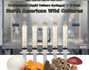 North American Wild Mushroom Liquid Culture Syringes 5 Pack | Morel Puffball Maitake