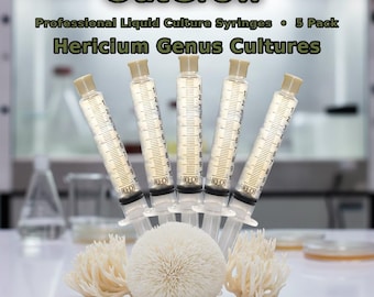 Hericium Genus Liquid Culture Syringes 5 Pack | Lions Mane Coral Tooth Bears Head