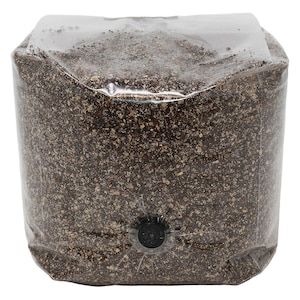 May include: A brown, granular growing medium packaged in a clear plastic bag with a black valve.