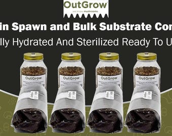 4 Rye Berry Grain Spawn Jars & 4 Manure-Based Substrate Bags - Complete Mushroom Growing Kit