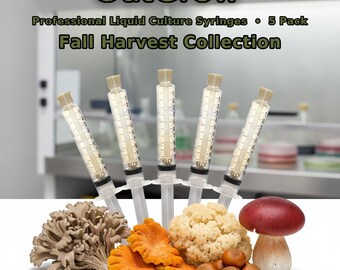 Fall Harvest Mushroom Liquid Culture Syringes 5 Pack | Maitake Chestnut Cauliflower Set
