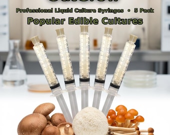 Popular Edible Mushroom Liquid Culture Syringes 5 Pack | Portobello Shiitake Lions Mane