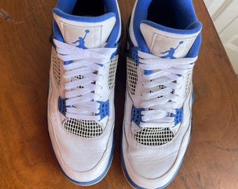 Nike Air Jordan 4 Motorsports, White/Blue Retro Sneakers, Size 11