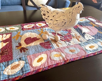 Handmade CHICKEN APPLIQUÉ Table Runner - NEW. 46”x 18”