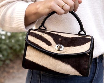 Vintage Haircalf Zebra Print Handbag, 1950s Style