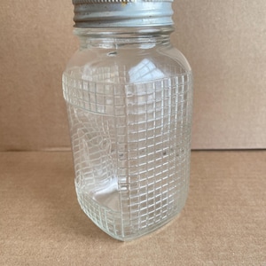 Vintage Ball Square Pattern Glass Jar with Zinc Lid, Farmhouse Kitchen Storage