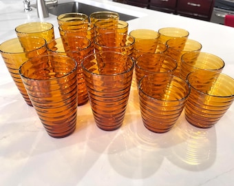 Vintage Duralex Amber Beehive Glasses Set – MCM Tumblers Made France