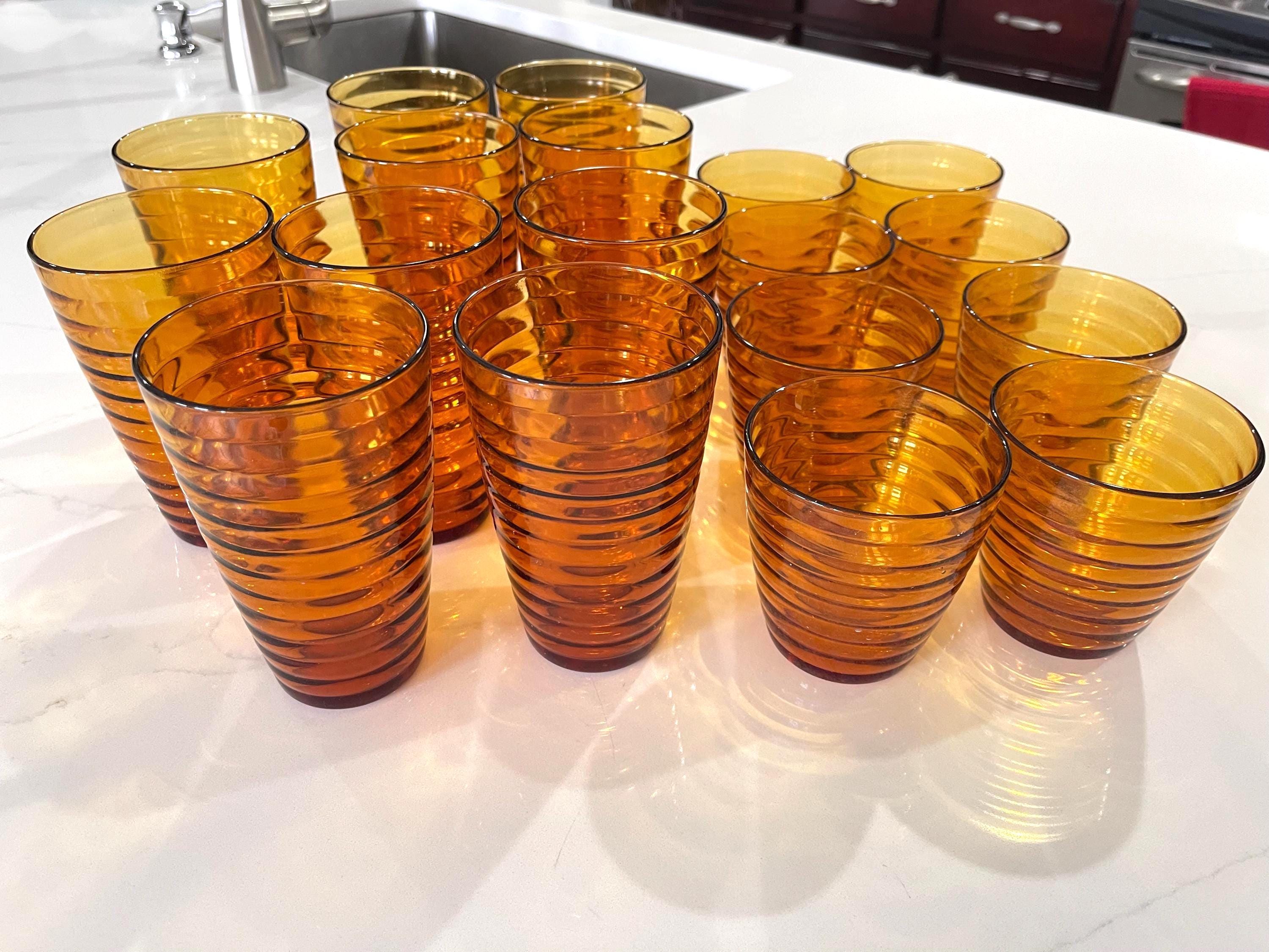 Vintage Duralex Amber Beehive Glasses Set – MCM Tumblers Made