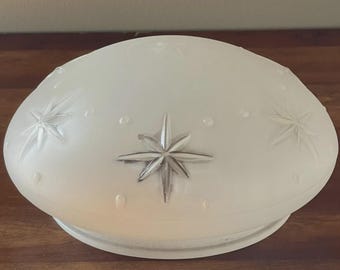 Antique Acid Etched Frosted Glass Star Ceiling Light Globe Shade 6" Mid Century Modern