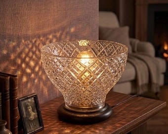 Antique LEAD CRYSTAL Glass Brass Table Lamp Rose Shade Upcycling