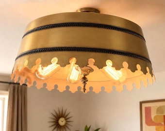 Brass MID CENTURY MODERN Ceiling Light Fixture Glass 1960's FlushVintage Flush Mount 18” | 4-Light Hollywood Regency 1960’s ufo