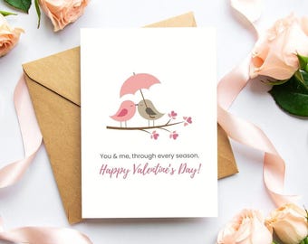 Biglietto di San Valentino con uccellini innamorati / Stampabile minimalista (download digitale)