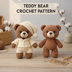 Virkmönster för björn PDF | Amigurumi Nallebjörn Plyschleksak med Kläder | Enkelt Nybörjarvänligt DIY Virkmönster Engelska