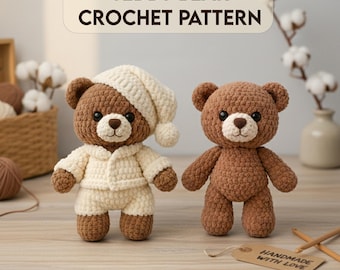 Padrão de Urso de Crochê em PDF | Urso de Pelúcia Amigurumi com Roupas | Padrão de Crochê Fácil para Iniciantes (em inglês)