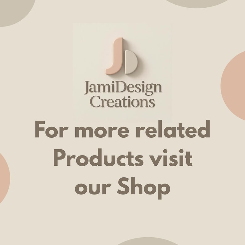 Pode incluir: Gr&aacute;fico com o texto "JamiDesign Creations" e a frase "For more related Products visit our Shop". O logotipo &eacute; um "J" e "D" estilizados em p&ecirc;ssego e branco.