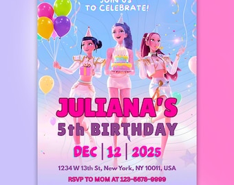Invitación de cumpleaños de Cazadores de Demonios del K-pop / Plantilla editable de Canva / Invitación a fiesta de cumpleaños con temática de anime / Descarga digital