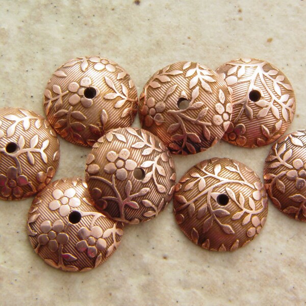Copper Floral Textured Bead Caps, 4 pair (8 caps)