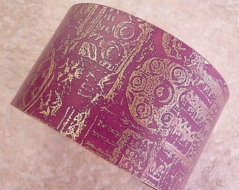 Etched Copper Bracelet Cuff Celtic Carvings, Mulberry Patina, 1.5" Wide