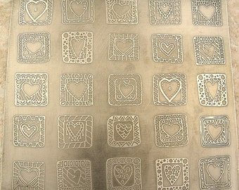 Handmade Mixed Media Wall Art,  Etched Pewter Hearts, 5.5" x 5.25"