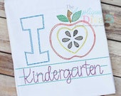 Vintage Stitch Sketch I Love Kindergarten Digital Machine Embroidery Design