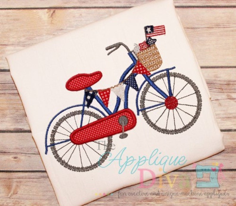 4th of July Bike USA Digital Embroidery Design Machine Applique image 1