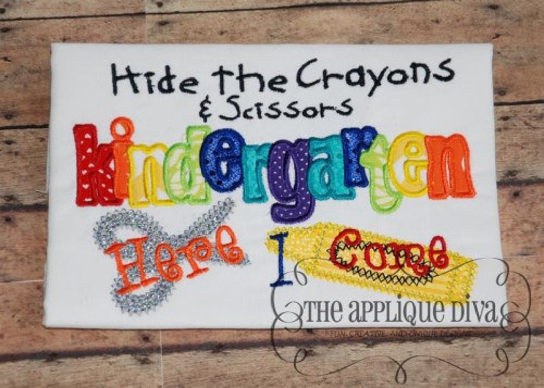 Back to School Hide the Scissors Kindergarten Digital Embroidery Design ...