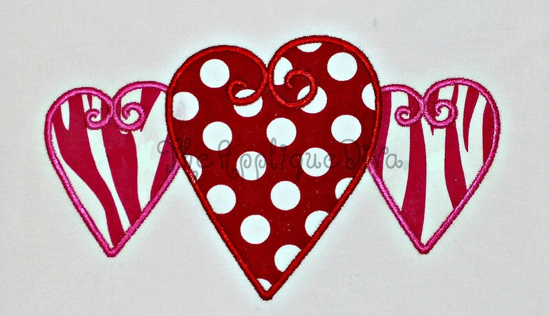 Valentine's Day Three Hearts Embroidery Design Machine | Etsy