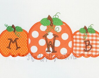 3 Pumpkins Fall Digital Embroidery Design Machine Applique