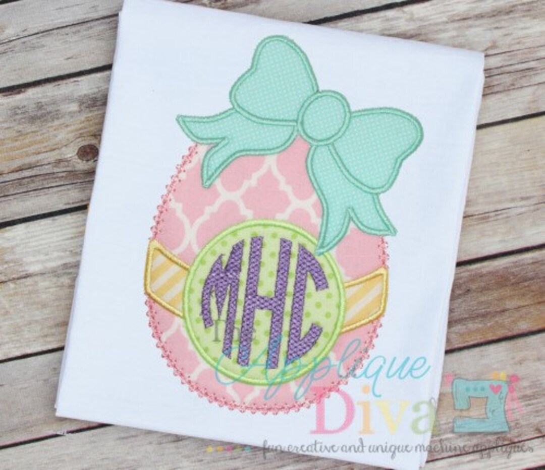 Easter Big Bow Monogram Egg Digital Embroidery Design Machine Applique ...