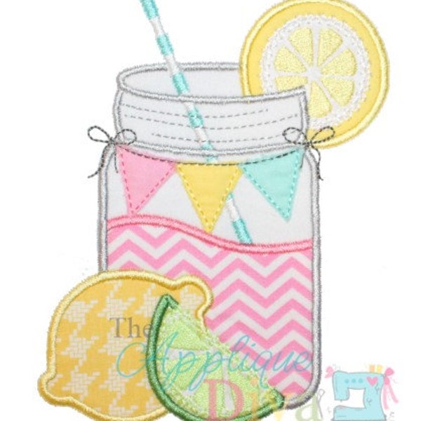 Summer Lemonade Mason Jar Embroidery Design Machine Applique