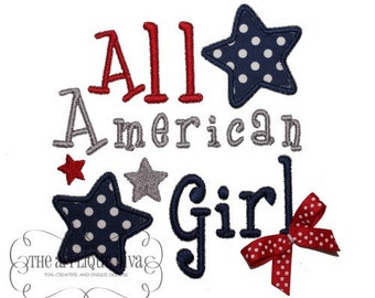 4th of July All American Girl  Digital Embroidery Design Machine Applique