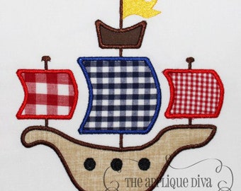 Pirate Ship Embroidery Design Machine Applique