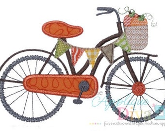 Fall Pumpkin Bike Digital Embroidery Design Machine Applique