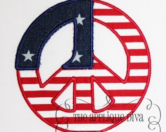 4th of July Peace Sign Flag Embroidery Design Applique