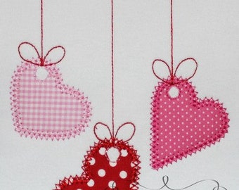 Valentine's Day 3 Hanging Hearts Digital Embroidery Design Machine Applique