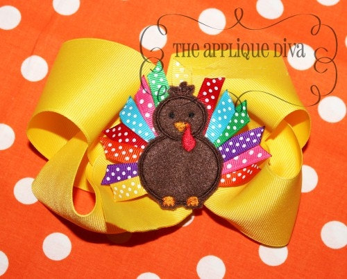Turkey Ribbon Project Thanksgiving Ribbon Turkey Digital Hair Bow Center Machine Embroidery ...