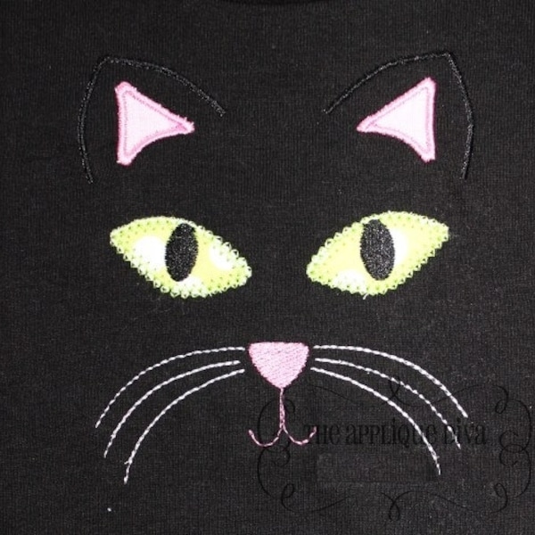 Halloween Black Cat Face Digital Embroidery Design Machine Applique