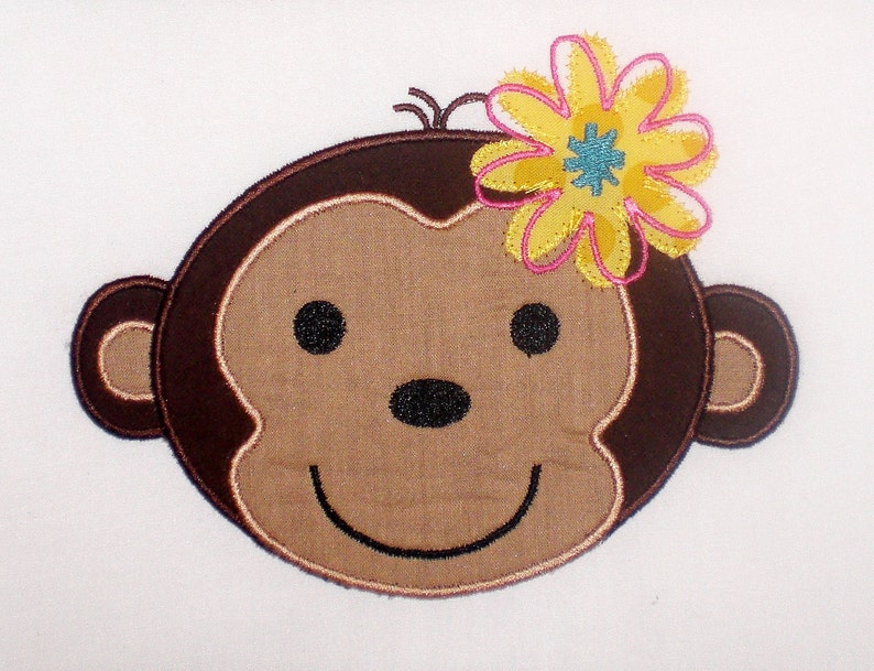 Girl Monkey Embroidery Design Machine Applique image 1