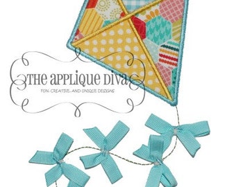 Summer Ribbon Kite 3D Digital Embroidery Design Machine Applique