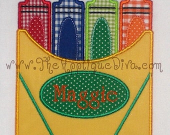 Volver a la escuela Crayon Caja Bordado Máquina de Diseño Applique