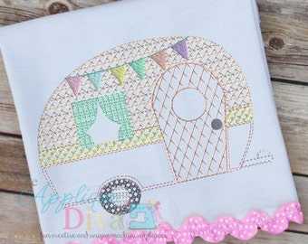 Vintage Stitch Glamping Camper Digital Embroidery Design Machine Applique