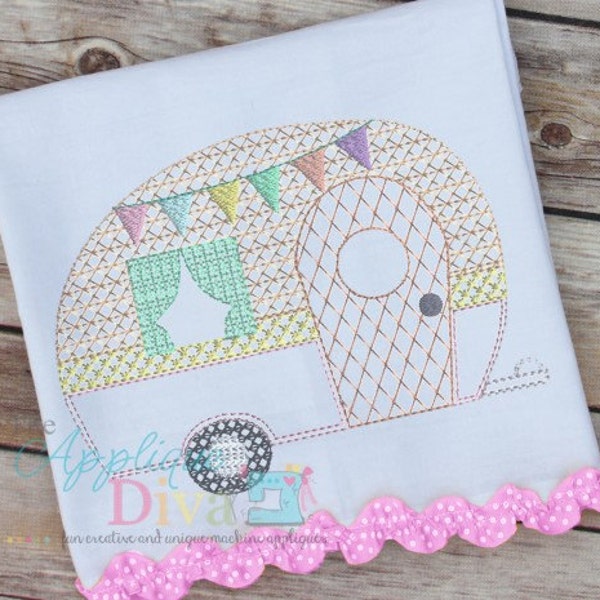 Vintage Stitch Glamping Camper Digital Embroidery Design Machine Applique