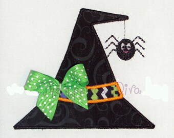 Halloween Witch Hat with Spider Machine Applique